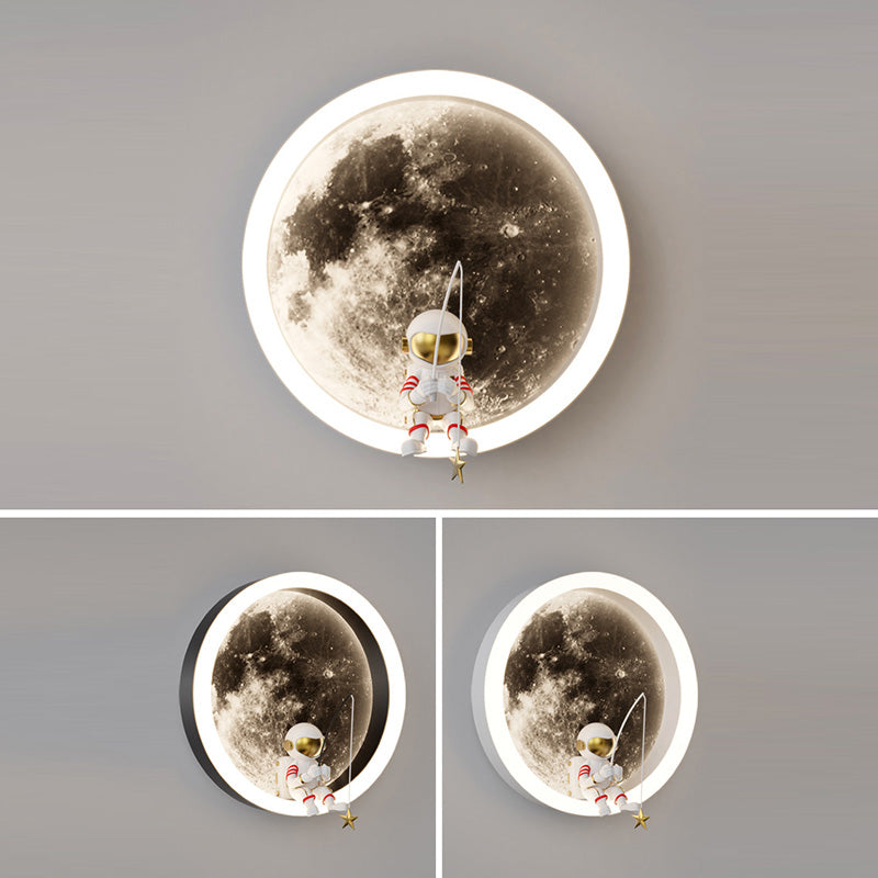 Contemporary Creative Round Space Astronaut Hardware Acrylic Shade LED Kids Wall Sconce Lamp For Bedroom Cuvalon
