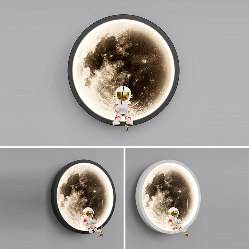 Contemporary Creative Round Space Astronaut Hardware Acrylic Shade LED Kids Wall Sconce Lamp For Bedroom Cuvalon