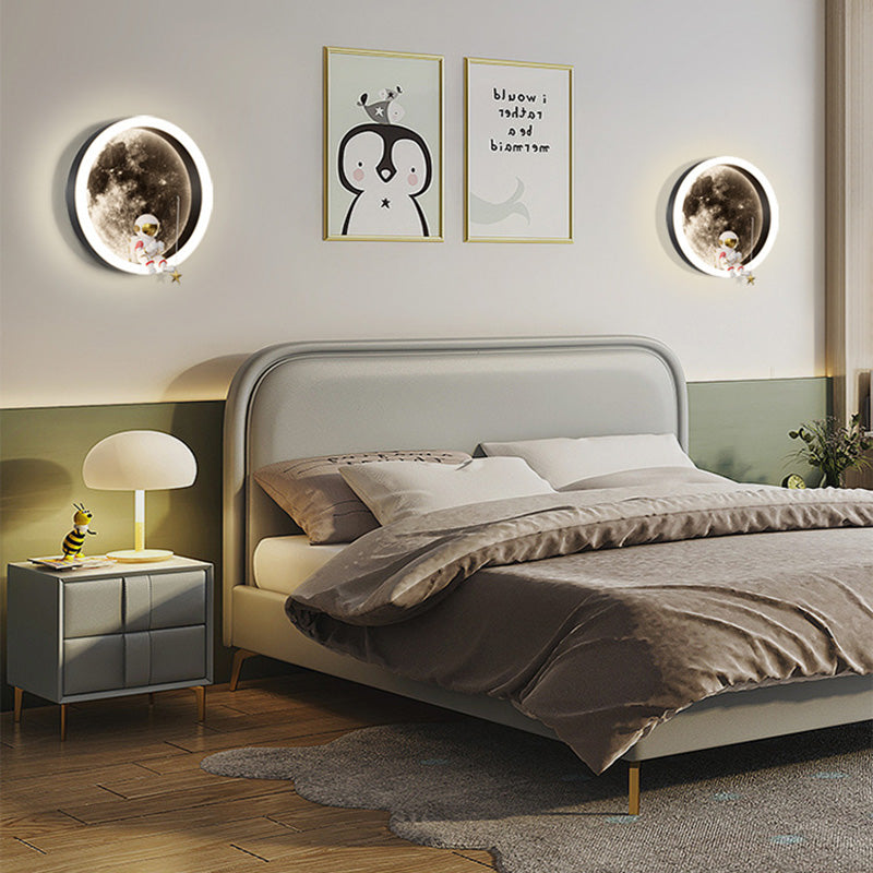 Contemporary Creative Round Space Astronaut Hardware Acrylic Shade LED Kids Wall Sconce Lamp For Bedroom Cuvalon