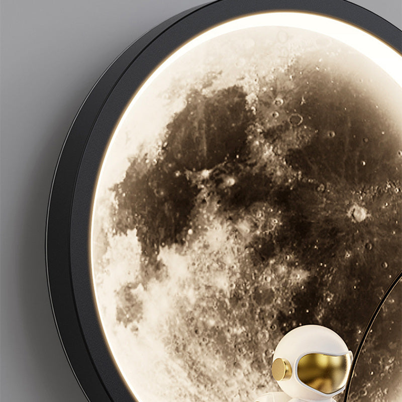 Contemporary Creative Round Space Astronaut Hardware Acrylic Shade LED Kids Wall Sconce Lamp For Bedroom Cuvalon