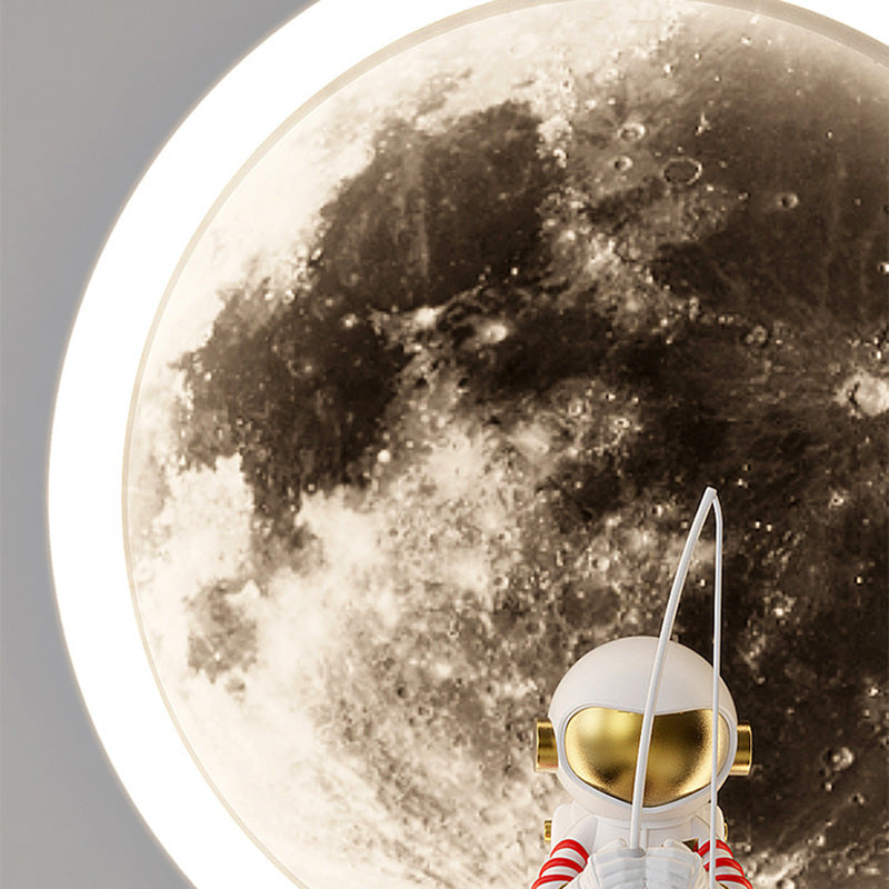 Contemporary Creative Round Space Astronaut Hardware Acrylic Shade LED Kids Wall Sconce Lamp For Bedroom Cuvalon