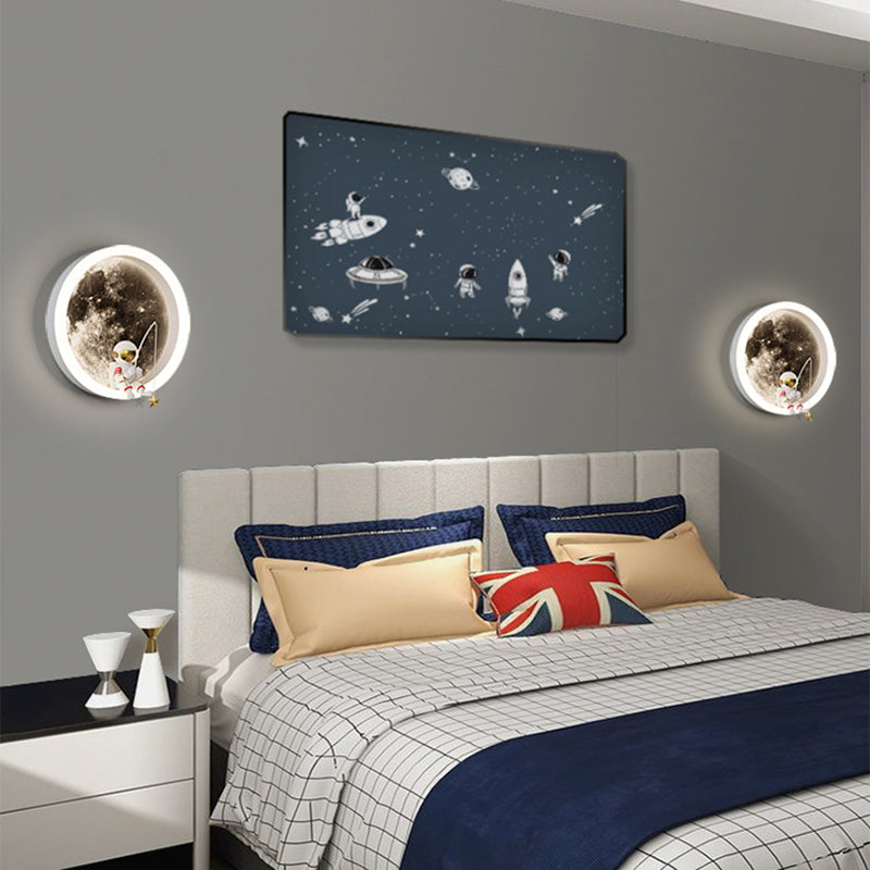 Contemporary Creative Round Space Astronaut Hardware Acrylic Shade LED Kids Wall Sconce Lamp For Bedroom Cuvalon