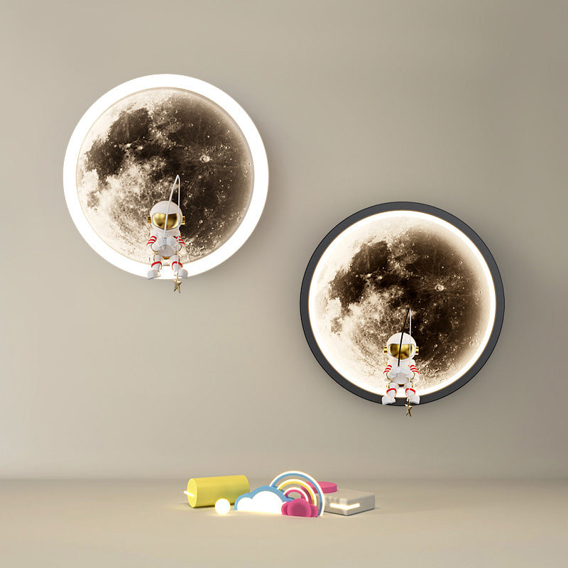 Contemporary Creative Round Space Astronaut Hardware Acrylic Shade LED Kids Wall Sconce Lamp For Bedroom Cuvalon