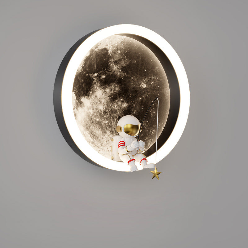 Contemporary Creative Round Space Astronaut Hardware Acrylic Shade LED Kids Wall Sconce Lamp For Bedroom Cuvalon