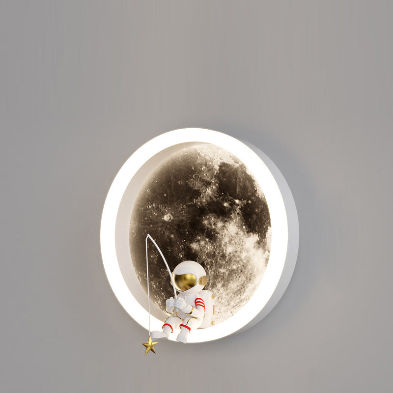 Contemporary Creative Round Space Astronaut Hardware Acrylic Shade LED Kids Wall Sconce Lamp For Bedroom Cuvalon