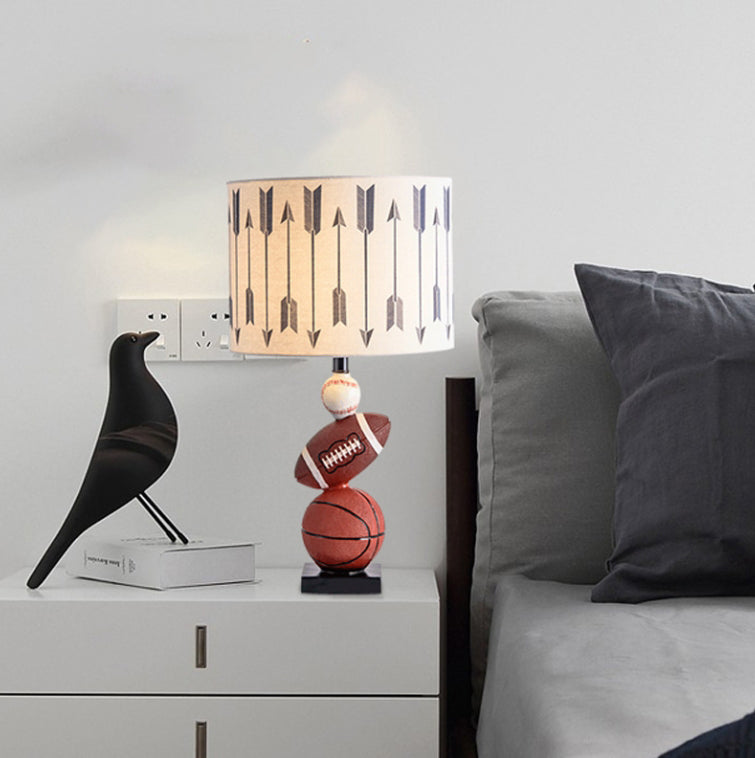Contemporary Creative Kids Football Basketball Baseball Base Resin Fabric 1-Light Table Lamp For Bedroom Cuvalon