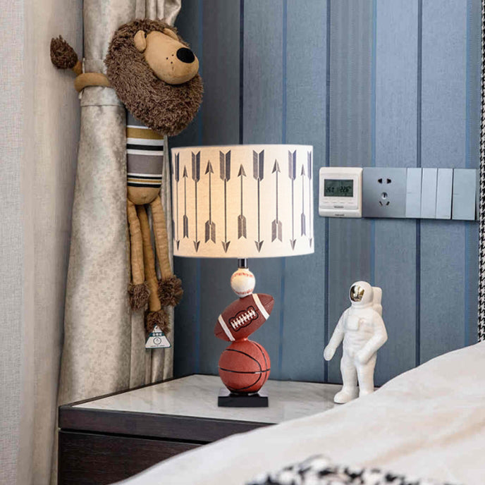 Contemporary Creative Kids Football Basketball Baseball Base Resin Fabric 1-Light Table Lamp For Bedroom Cuvalon