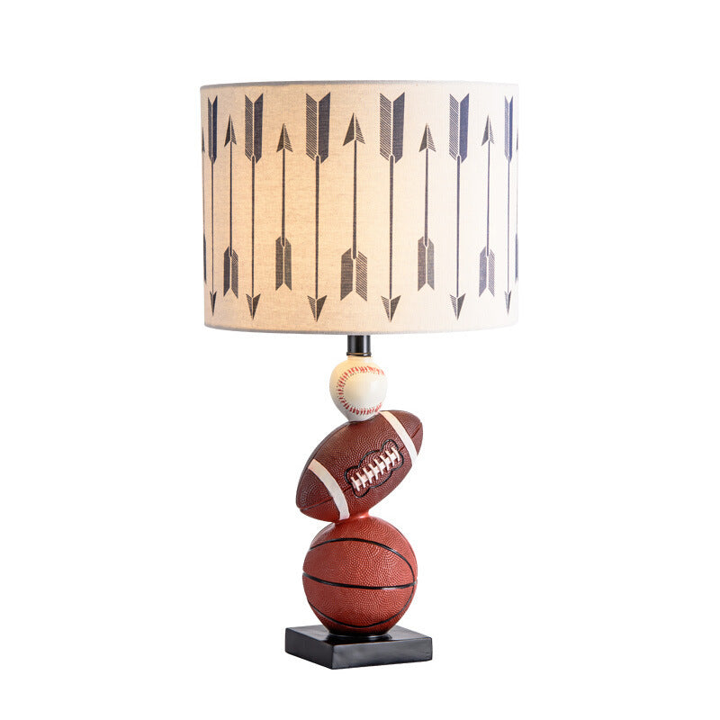 Contemporary Creative Kids Football Basketball Baseball Base Resin Fabric 1-Light Table Lamp For Bedroom Cuvalon