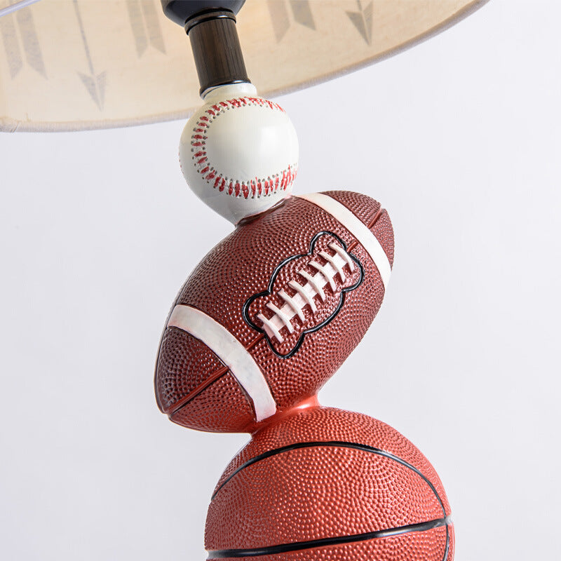 Contemporary Creative Kids Football Basketball Baseball Base Resin Fabric 1-Light Table Lamp For Bedroom Cuvalon
