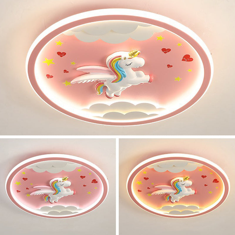Contemporary Creative Kids Cartoon Airplane Unicorn Iron Acrylic Resin LED Flush Mount Ceiling Light For Bedroom Cuvalon