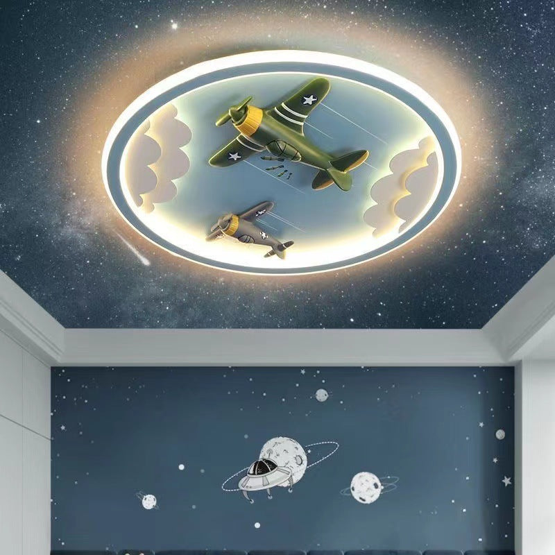 Contemporary Creative Kids Cartoon Airplane Unicorn Iron Acrylic Resin LED Flush Mount Ceiling Light For Bedroom Cuvalon