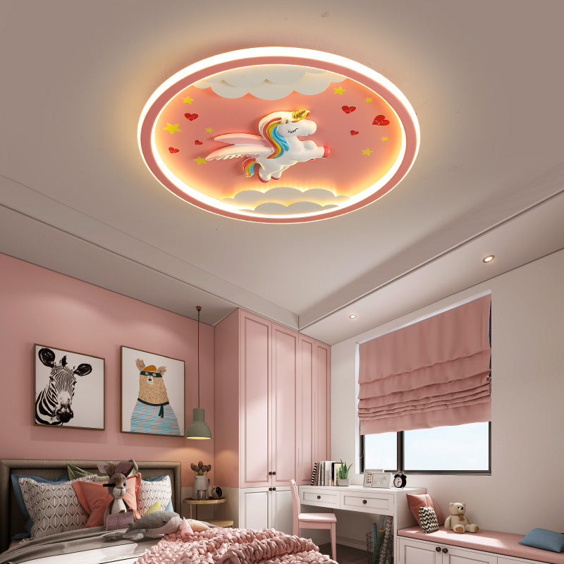 Contemporary Creative Kids Cartoon Airplane Unicorn Iron Acrylic Resin LED Flush Mount Ceiling Light For Bedroom Cuvalon