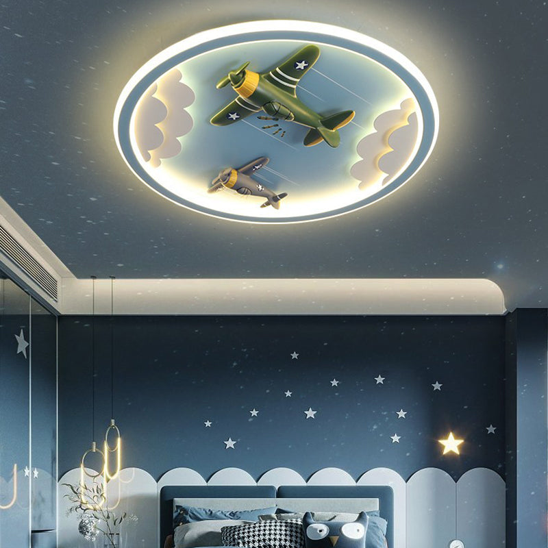 Contemporary Creative Kids Cartoon Airplane Unicorn Iron Acrylic Resin LED Flush Mount Ceiling Light For Bedroom Cuvalon