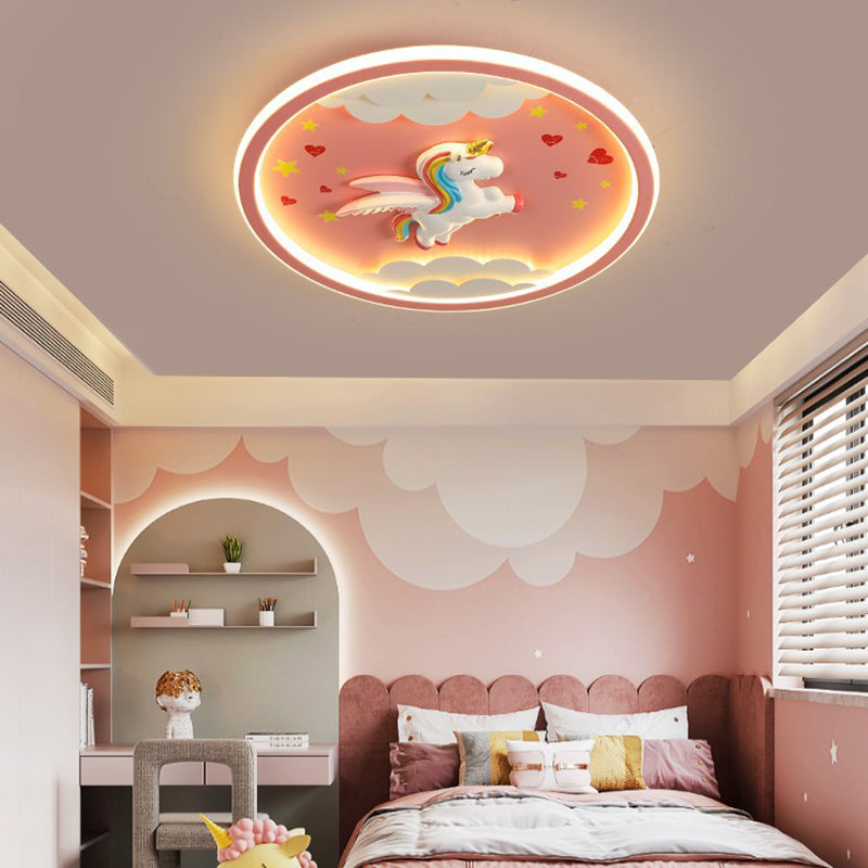 Contemporary Creative Kids Cartoon Airplane Unicorn Iron Acrylic Resin LED Flush Mount Ceiling Light For Bedroom Cuvalon