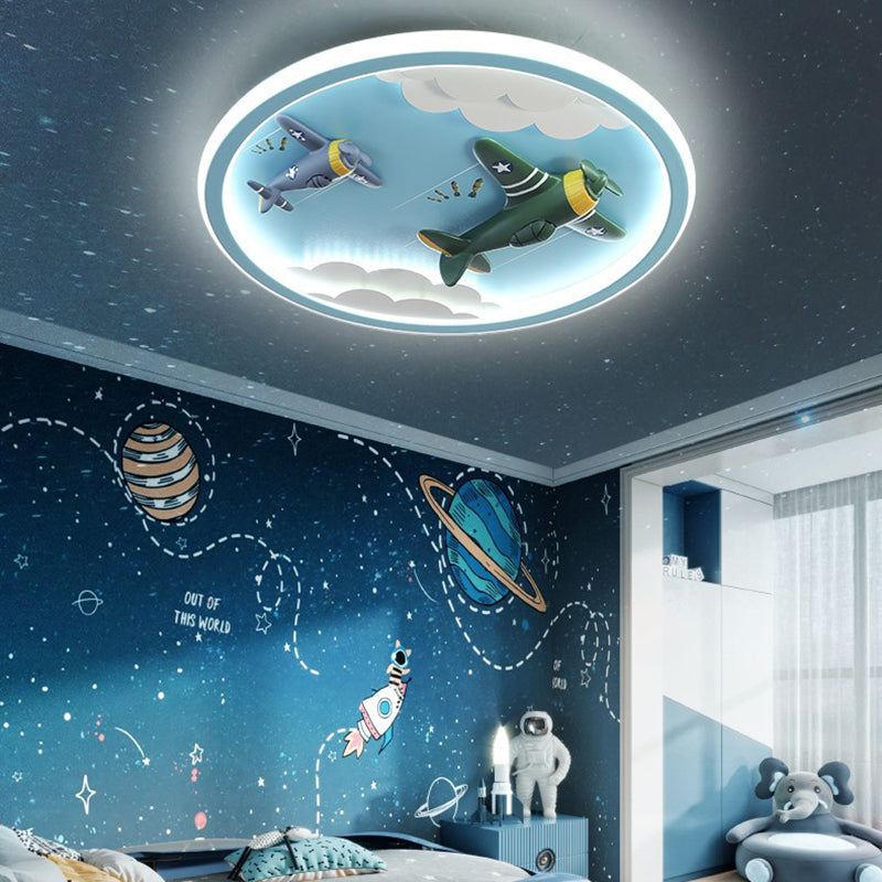 Contemporary Creative Kids Cartoon Airplane Unicorn Iron Acrylic Resin LED Flush Mount Ceiling Light For Bedroom Cuvalon