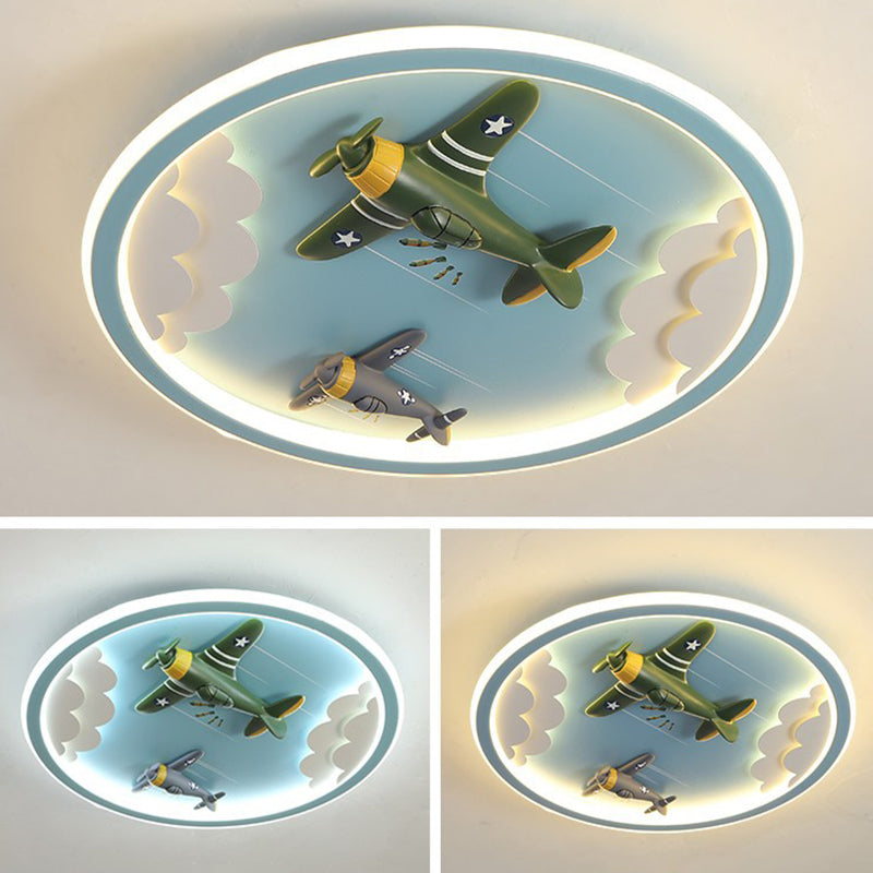 Contemporary Creative Kids Cartoon Airplane Unicorn Iron Acrylic Resin LED Flush Mount Ceiling Light For Bedroom Cuvalon