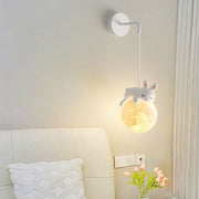 Contemporary Creative Kids Rabbit Bear Animal Iron Resin PLA 1-Light Wall Sconce Lamp For Bedroom Cuvalon