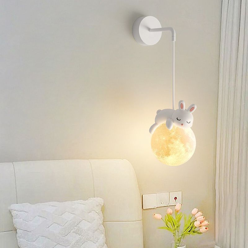 Contemporary Creative Kids Rabbit Bear Animal Iron Resin PLA 1-Light Wall Sconce Lamp For Bedroom Cuvalon