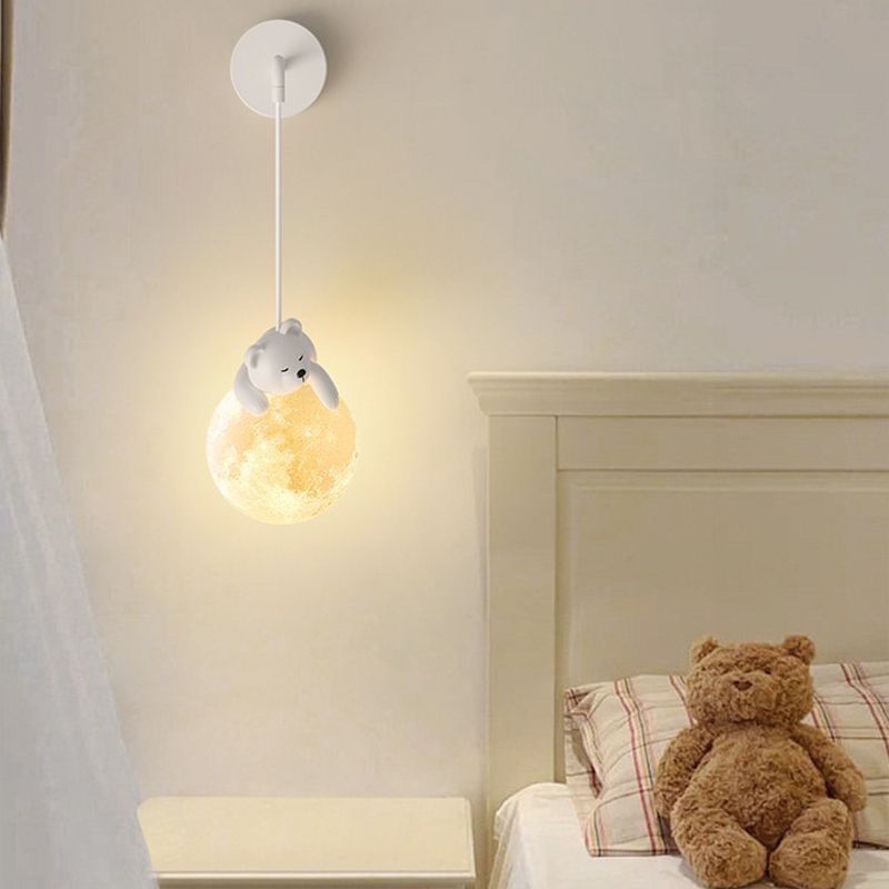 Contemporary Creative Kids Rabbit Bear Animal Iron Resin PLA 1-Light Wall Sconce Lamp For Bedroom Cuvalon