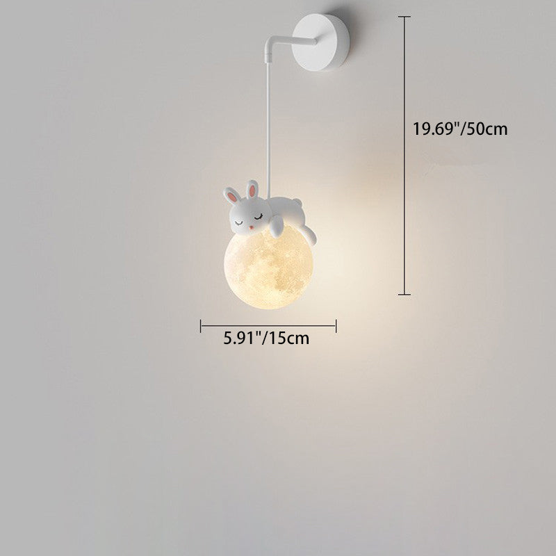 Contemporary Creative Kids Rabbit Bear Animal Iron Resin PLA 1-Light Wall Sconce Lamp For Bedroom Cuvalon