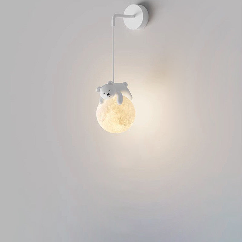 Contemporary Creative Kids Rabbit Bear Animal Iron Resin PLA 1-Light Wall Sconce Lamp For Bedroom Cuvalon