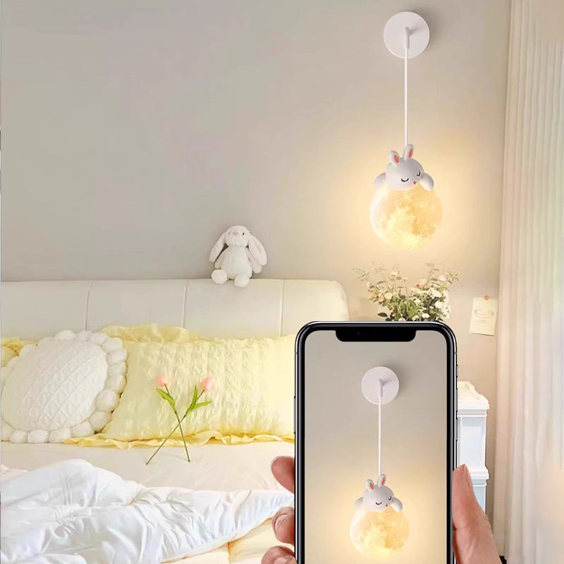 Contemporary Creative Kids Rabbit Bear Animal Iron Resin PLA 1-Light Wall Sconce Lamp For Bedroom Cuvalon