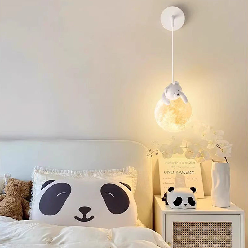 Contemporary Creative Kids Rabbit Bear Animal Iron Resin PLA 1-Light Wall Sconce Lamp For Bedroom Cuvalon