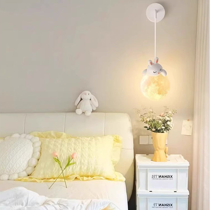 Contemporary Creative Kids Rabbit Bear Animal Iron Resin PLA 1-Light Wall Sconce Lamp For Bedroom Cuvalon