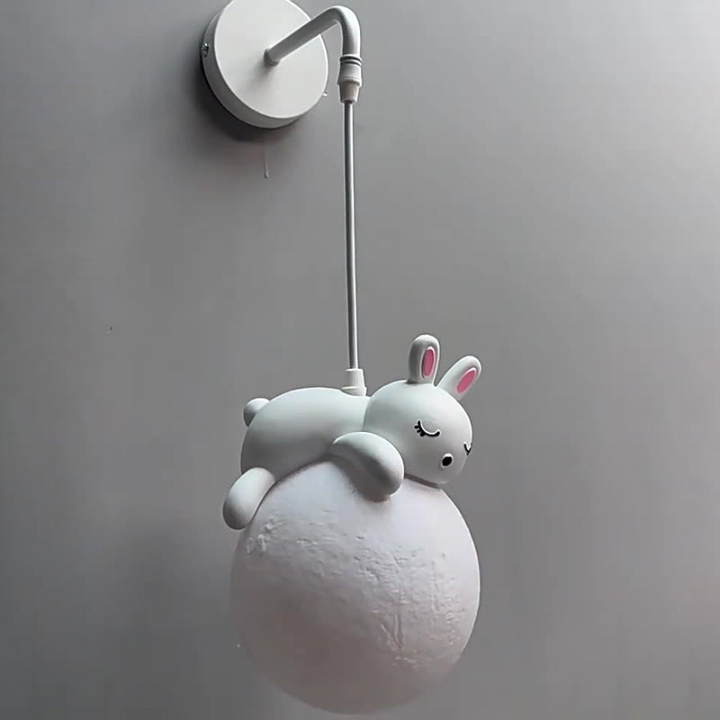 Contemporary Creative Kids Rabbit Bear Animal Iron Resin PLA 1-Light Wall Sconce Lamp For Bedroom Cuvalon
