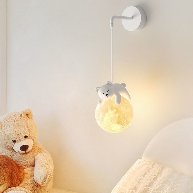 Contemporary Creative Kids Rabbit Bear Animal Iron Resin PLA 1-Light Wall Sconce Lamp For Bedroom Cuvalon