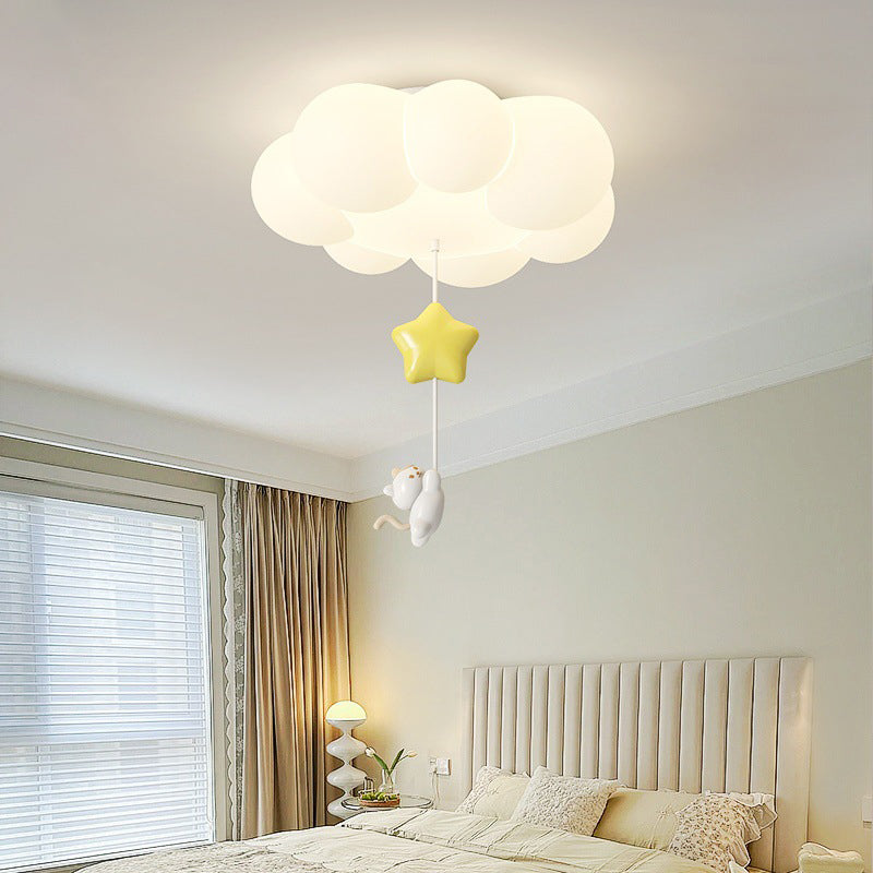 Contemporary Creative Cartoon Kids Kitten Star Moon Cloud Iron PE LED Flush Mount Ceiling Light For Bedroom Cuvalon