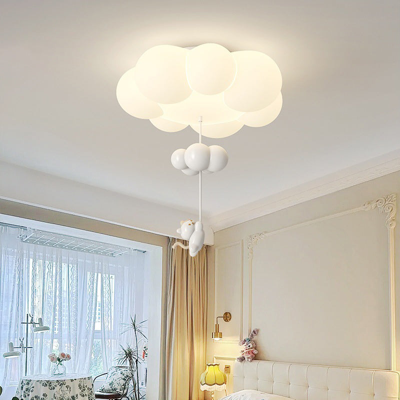 Contemporary Creative Cartoon Kids Kitten Star Moon Cloud Iron PE LED Flush Mount Ceiling Light For Bedroom Cuvalon