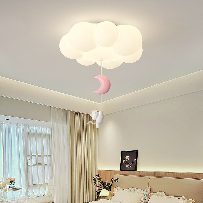 Contemporary Creative Cartoon Kids Kitten Star Moon Cloud Iron PE LED Flush Mount Ceiling Light For Bedroom Cuvalon