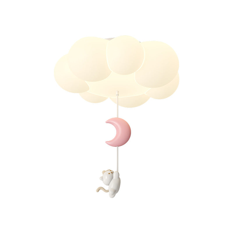 Contemporary Creative Cartoon Kids Kitten Star Moon Cloud Iron PE LED Flush Mount Ceiling Light For Bedroom Cuvalon