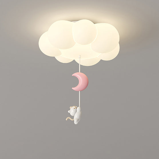 Contemporary Creative Cartoon Kids Kitten Star Moon Cloud Iron PE LED Flush Mount Ceiling Light For Bedroom Cuvalon