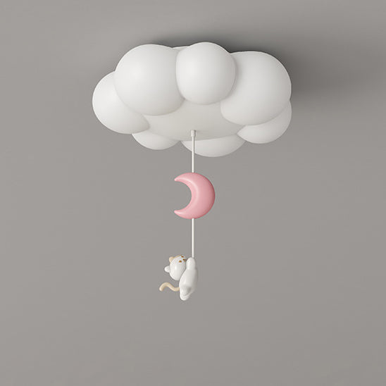 Contemporary Creative Cartoon Kids Kitten Star Moon Cloud Iron PE LED Flush Mount Ceiling Light For Bedroom Cuvalon