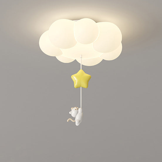 Contemporary Creative Cartoon Kids Kitten Star Moon Cloud Iron PE LED Flush Mount Ceiling Light For Bedroom Cuvalon
