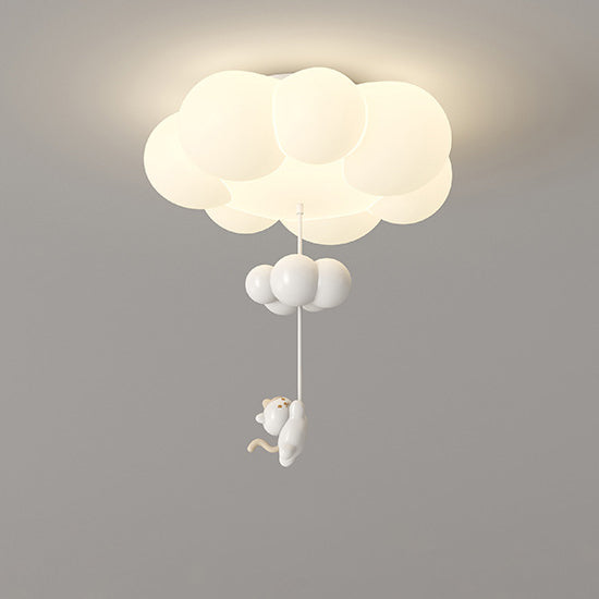 Contemporary Creative Cartoon Kids Kitten Star Moon Cloud Iron PE LED Flush Mount Ceiling Light For Bedroom Cuvalon