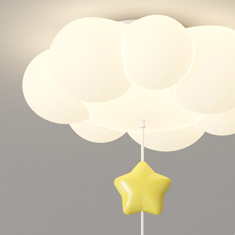 Contemporary Creative Cartoon Kids Kitten Star Moon Cloud Iron PE LED Flush Mount Ceiling Light For Bedroom Cuvalon
