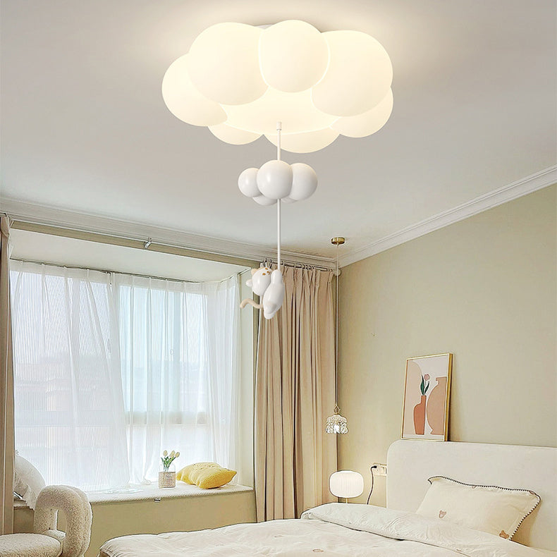 Contemporary Creative Cartoon Kids Kitten Star Moon Cloud Iron PE LED Flush Mount Ceiling Light For Bedroom Cuvalon