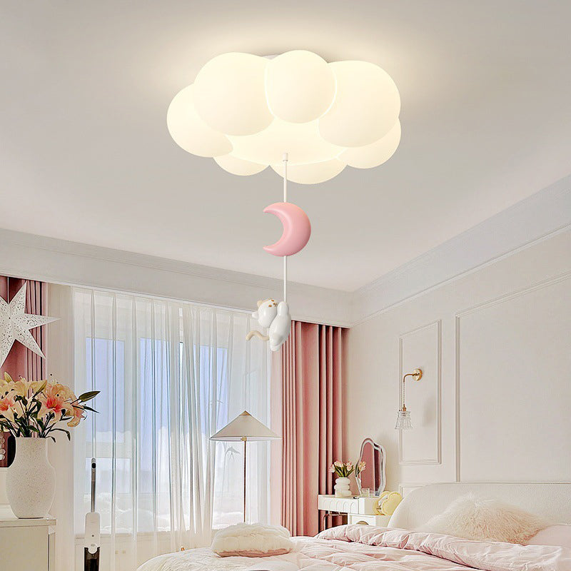 Contemporary Creative Cartoon Kids Kitten Star Moon Cloud Iron PE LED Flush Mount Ceiling Light For Bedroom Cuvalon