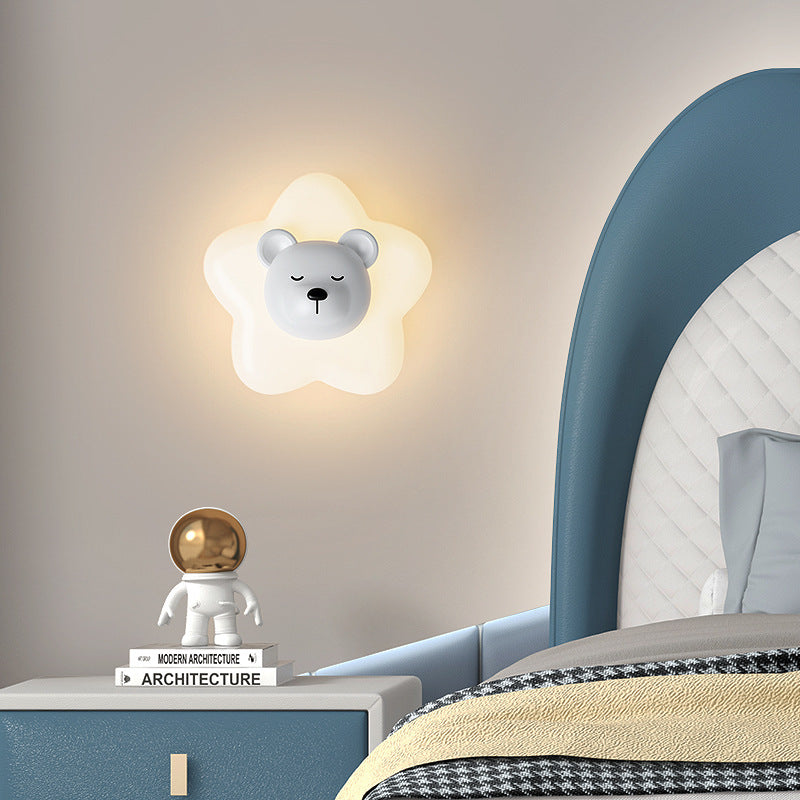 Contemporary Creative Cartoon Animal Rabbit Bear Star Moon Shape PE Iron LED Wall Sconce Lamp For Living Room Cuvalon