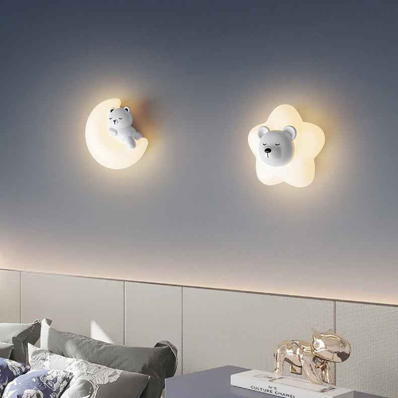Contemporary Creative Cartoon Animal Rabbit Bear Star Moon Shape PE Iron LED Wall Sconce Lamp For Living Room Cuvalon