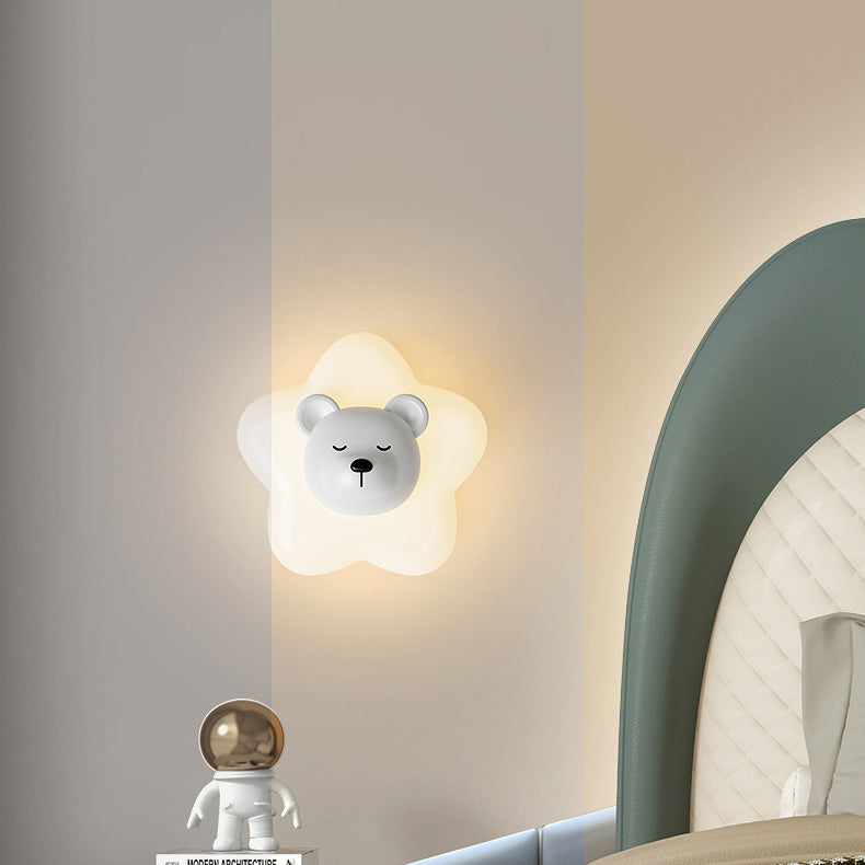 Contemporary Creative Cartoon Animal Rabbit Bear Star Moon Shape PE Iron LED Wall Sconce Lamp For Living Room Cuvalon