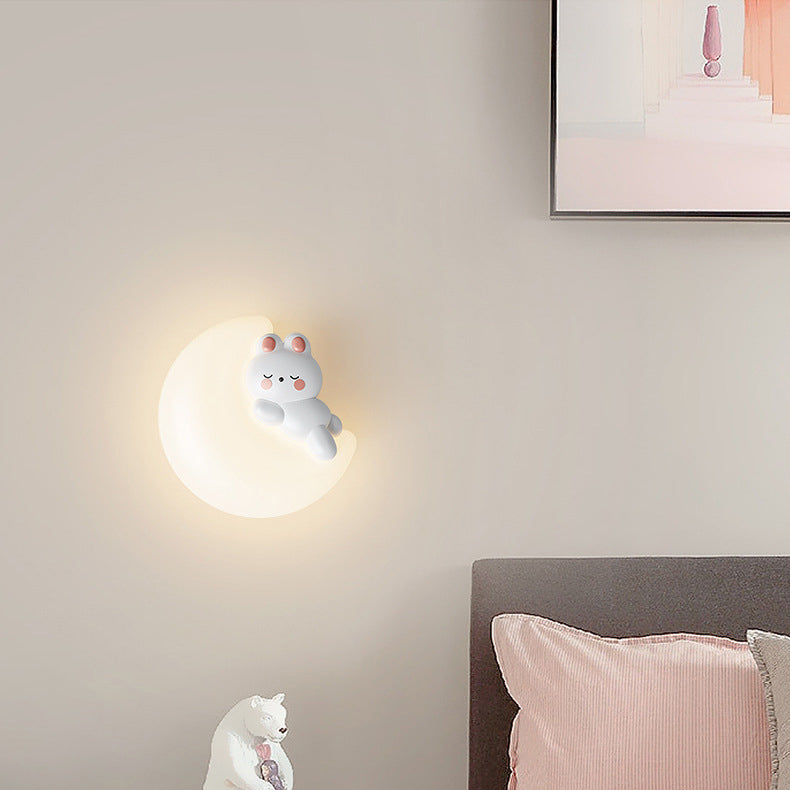 Contemporary Creative Cartoon Animal Rabbit Bear Star Moon Shape PE Iron LED Wall Sconce Lamp For Living Room Cuvalon