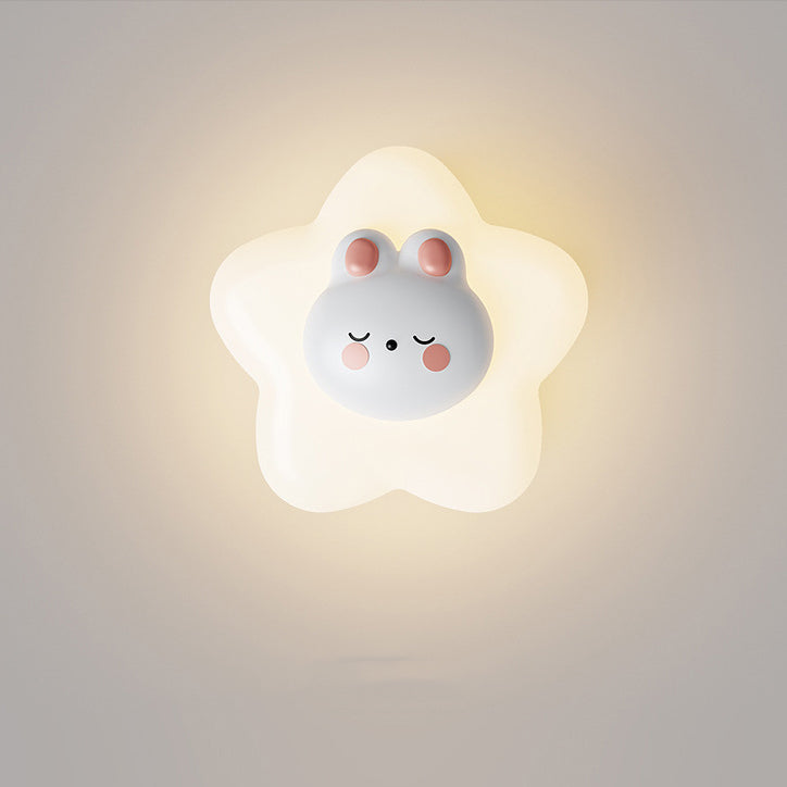 Contemporary Creative Cartoon Animal Rabbit Bear Star Moon Shape PE Iron LED Wall Sconce Lamp For Living Room Cuvalon