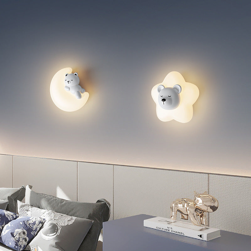 Contemporary Creative Cartoon Animal Rabbit Bear Star Moon Shape PE Iron LED Wall Sconce Lamp For Living Room Cuvalon