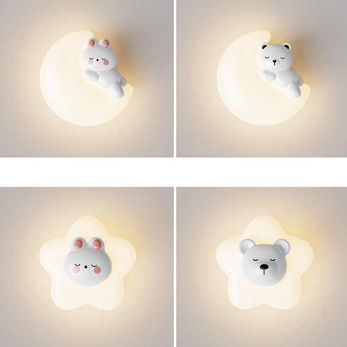 Contemporary Creative Cartoon Animal Rabbit Bear Star Moon Shape PE Iron LED Wall Sconce Lamp For Living Room Cuvalon