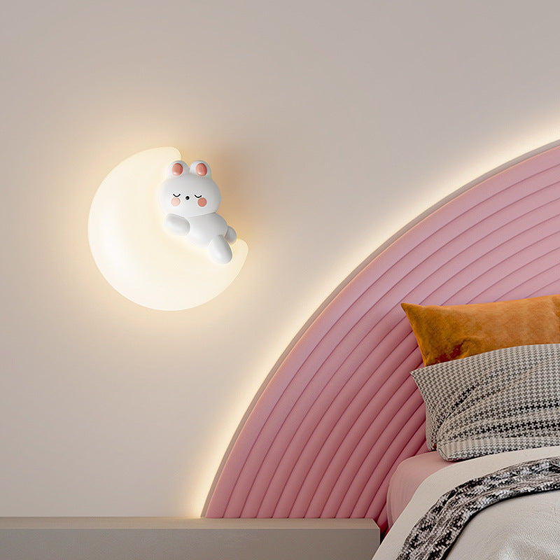 Contemporary Creative Cartoon Animal Rabbit Bear Star Moon Shape PE Iron LED Wall Sconce Lamp For Living Room Cuvalon