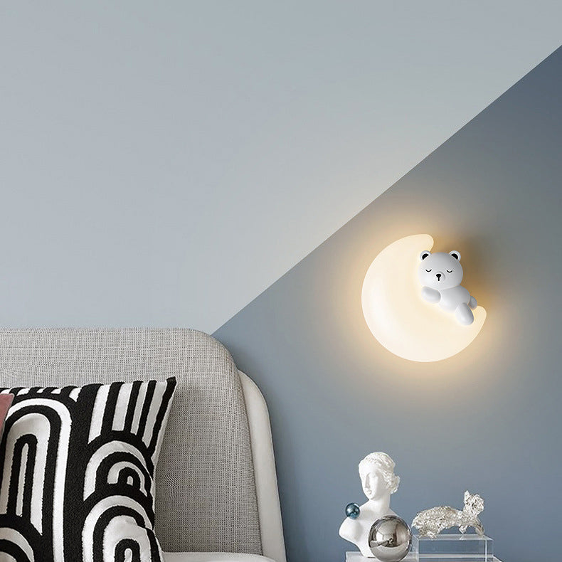 Contemporary Creative Cartoon Animal Rabbit Bear Star Moon Shape PE Iron LED Wall Sconce Lamp For Living Room Cuvalon
